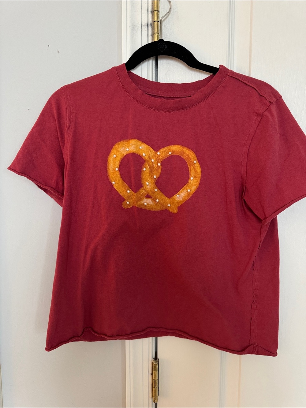 Maeve Red Short Sleeve Tee with Pretzel Graphic